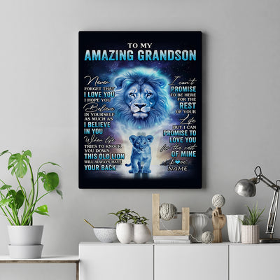 Personalized To My Amazing Grandson Canvas From Grandpa Papa Lion Never Forget I Love You Birthday Gifts Graduation Christmas Custom Wall Art Print Framed Canvas | teecentury