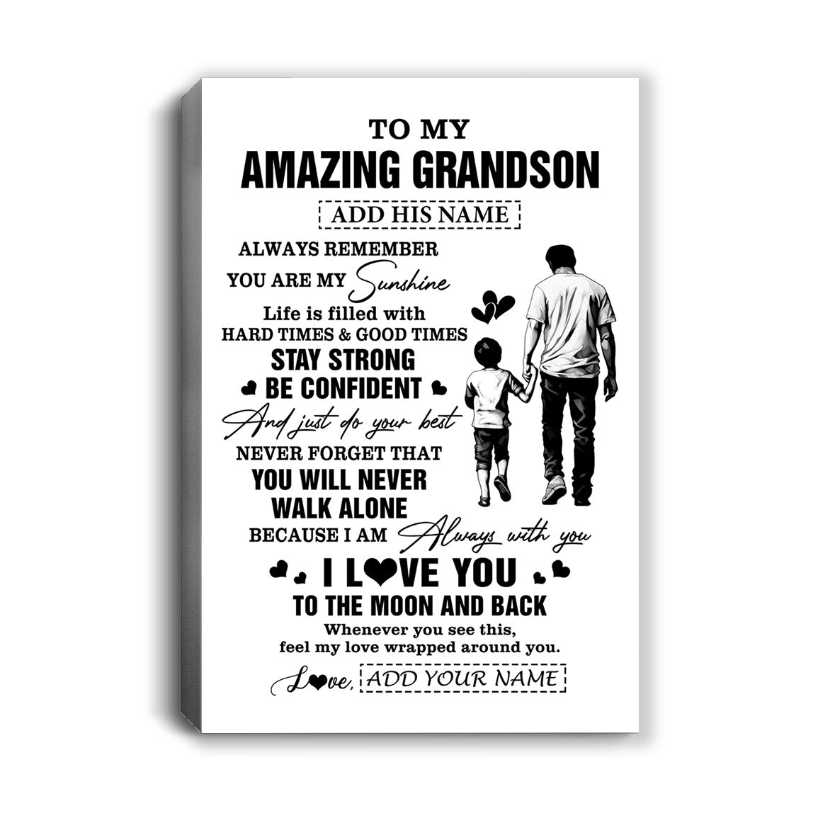 Personalized To My Amazing Grandson Canvas From Grandpa Papa Man It A Big Hug Grandson Birthday Gifts Graduation Christmas Custom Wall Art Framed Canvas | teecentury