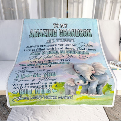 Personalized To My Amazing Grandson Elephant Blanket From Grandma Grandpa My Sunshine Grandson Birthday Gifts Graduation Christmas Customized Fleece Blanket | teecentury