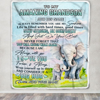 Personalized To My Amazing Grandson Elephant Blanket From Grandma Grandpa My Sunshine Grandson Birthday Gifts Graduation Christmas Customized Fleece Blanket | teecentury