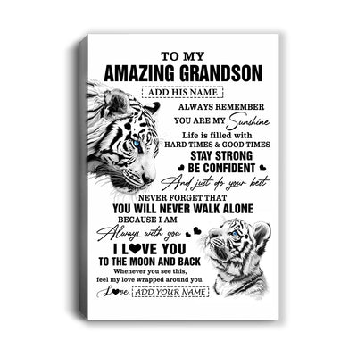 Personalized To My Amazing Grandson Gifts Canvas From Grandma Grandpa White Tiger It A Big Hug Grandson Birthday Gifts Christmas Custom Wall Art Framed Canvas | teecentury