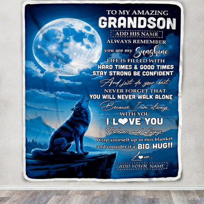 Personalized To My Amazing Grandson Gifts From Grandma Grandpa Blanket Wolf My Sunshine Gifts For Grandson Birthday Graduation Christmas Custom Fleece Blanket | teecentury