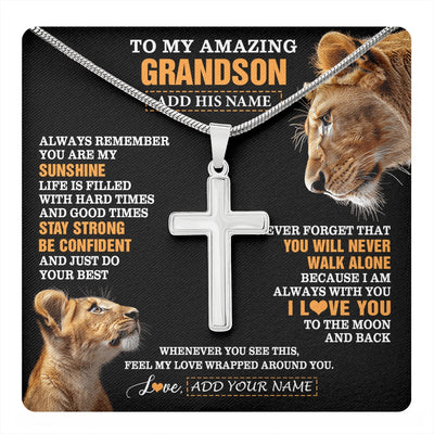 Stainless Cross Necklace Stainless Steel | 1 | Personalized To My Amazing Grandson Gifts Necklace From Grandma Lion It A Big Hug Grandson Birthday Gifts Graduation Christmas Custom Gift Box Message Card | https://teecentury.