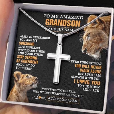 Stainless Cross Necklace Stainless Steel | 2 | Personalized To My Amazing Grandson Gifts Necklace From Grandma Lion It A Big Hug Grandson Birthday Gifts Graduation Christmas Custom Gift Box Message Card | https://teecentury.