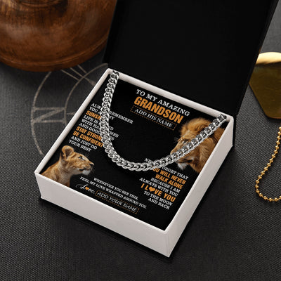 Cuban Link Chain Necklace Stainless Steel | 2 | Personalized To My Amazing Grandson Gifts Necklace From Grandpa Lion It A Big Hug Grandson Birthday Gifts Graduation Christmas Custom Gift Box Message Card | https://teecentury.