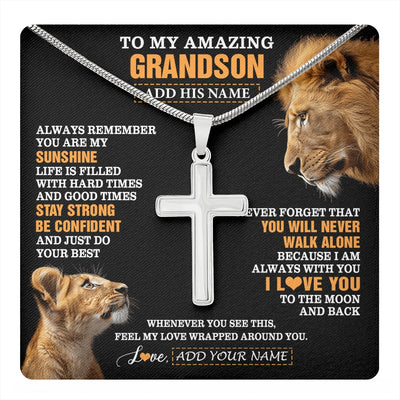 Stainless Cross Necklace Stainless Steel | 1 | Personalized To My Amazing Grandson Gifts Necklace From Grandpa Lion It A Big Hug Grandson Birthday Gifts Graduation Christmas Custom Gift Box Message Card | https://teecentury.