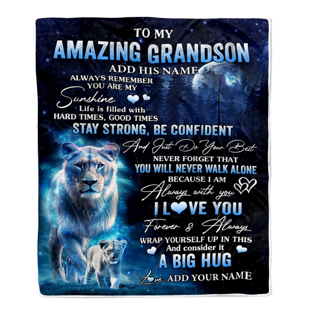 Personalized To My Amazing Grandson Lion Blanket From Grandma Gigi My Sunshine Grandson Birthday Gifts Graduation Christmas Customized Fleece Throw Blanket | teecentury