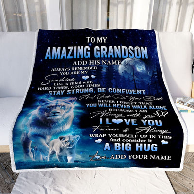 Personalized To My Amazing Grandson Lion Blanket From Grandma Gigi My Sunshine Grandson Birthday Gifts Graduation Christmas Customized Fleece Throw Blanket | teecentury