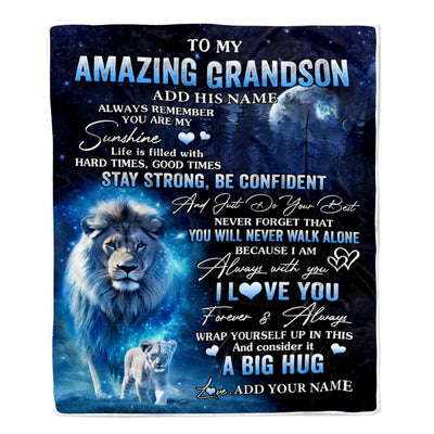 Personalized To My Amazing Grandson Lion Blanket From Grandpa Papa My Sunshine Grandson Birthday Gifts Graduation Christmas Customized Fleece Throw Blanket | teecentury