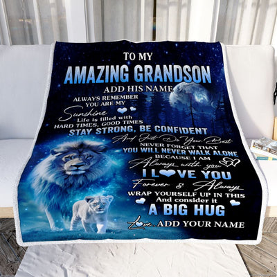 Personalized To My Amazing Grandson Lion Blanket From Grandpa Papa My Sunshine Grandson Birthday Gifts Graduation Christmas Customized Fleece Throw Blanket | teecentury
