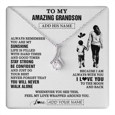 Alluring Beauty Necklace 14K White Gold Finish | 1 | Personalized To My Amazing Grandson Necklace From Grandma Gigi Woman It A Big Hug Grandson Birthday Gifts Graduation Christmas Custom Gift Box Message Card | https://teecentury.
