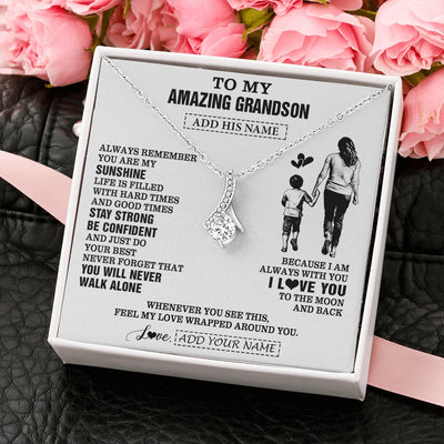 Alluring Beauty Necklace 14K White Gold Finish | 2 | Personalized To My Amazing Grandson Necklace From Grandma Gigi Woman It A Big Hug Grandson Birthday Gifts Graduation Christmas Custom Gift Box Message Card | https://teecentury.