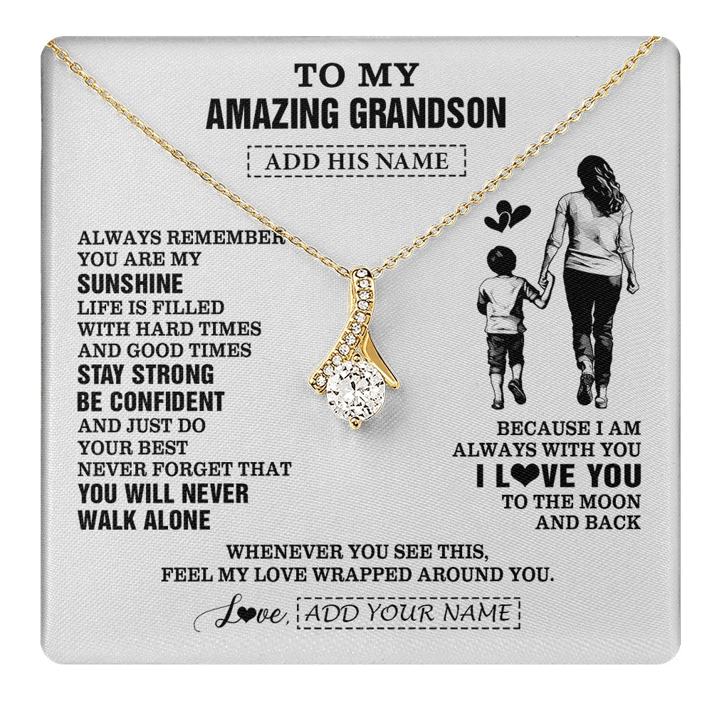 Alluring Beauty Necklace 18K Yellow Gold Finish | 1 | Personalized To My Amazing Grandson Necklace From Grandma Gigi Woman It A Big Hug Grandson Birthday Gifts Graduation Christmas Custom Gift Box Message Card | https://teecentury.