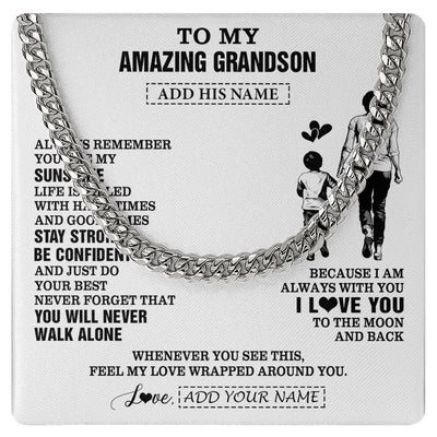 Cuban Link Chain Necklace Stainless Steel | 1 | Personalized To My Amazing Grandson Necklace From Grandma Gigi Woman It A Big Hug Grandson Birthday Gifts Graduation Christmas Custom Gift Box Message Card | https://teecentury.