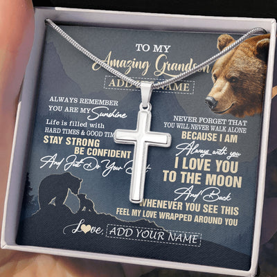 Stainless Cross Necklace Stainless Steel | 2 | Personalized To My Amazing Grandson Necklace From Grandma Grandpa Bear It A Big Hug Grandson Birthday Gifts Graduation Christmas Custom Gift Box Message Card | https://teecentury.