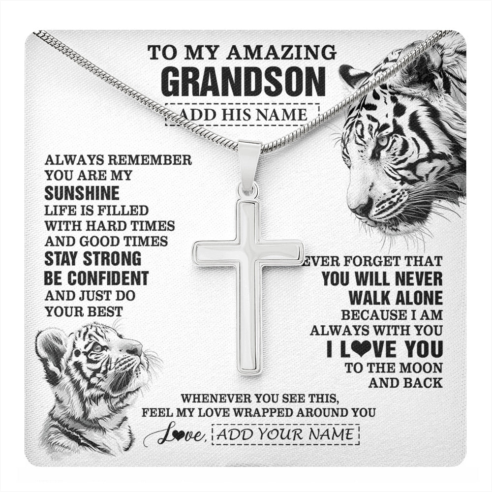 Stainless Cross Necklace Stainless Steel | 1 | Personalized To My Amazing Grandson Necklace From Grandma Grandpa White Tiger It A Big Hug Grandson Birthday Gifts Christmas Custom Gift Box Message Card | https://teecentury.