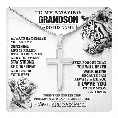 Stainless Cross Necklace Stainless Steel | 1 | Personalized To My Amazing Grandson Necklace From Grandma Grandpa White Tiger It A Big Hug Grandson Birthday Gifts Christmas Custom Gift Box Message Card | https://teecentury.