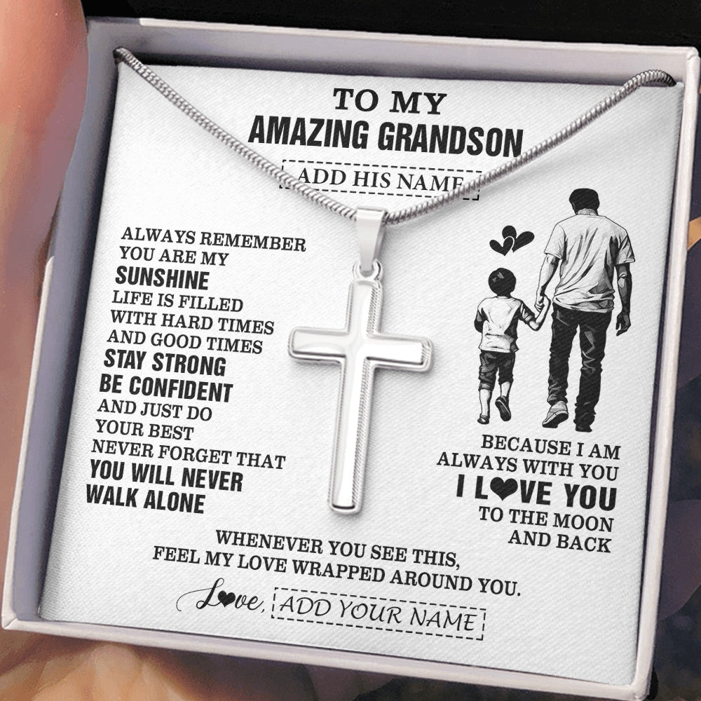 Stainless Cross Necklace Stainless Steel | 2 | Personalized To My Amazing Grandson Necklace From Grandpa Papa Man It A Big Hug Grandson Birthday Gifts Graduation Christmas Custom Gift Box Message Card | https://teecentury.