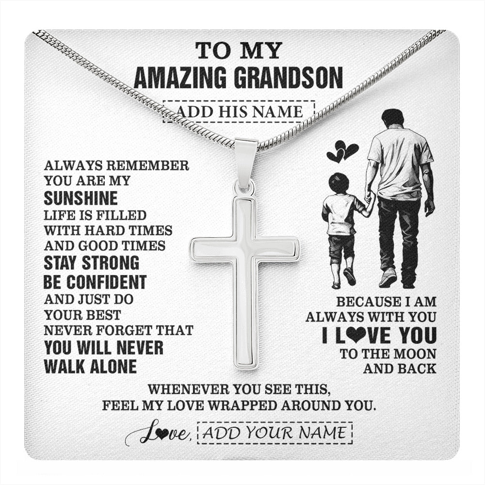 Stainless Cross Necklace Stainless Steel | 1 | Personalized To My Amazing Grandson Necklace From Grandpa Papa Man It A Big Hug Grandson Birthday Gifts Graduation Christmas Custom Gift Box Message Card | https://teecentury.