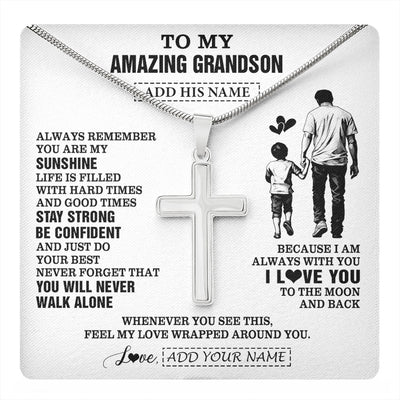 Stainless Cross Necklace Stainless Steel | 1 | Personalized To My Amazing Grandson Necklace From Grandpa Papa Man It A Big Hug Grandson Birthday Gifts Graduation Christmas Custom Gift Box Message Card | https://teecentury.