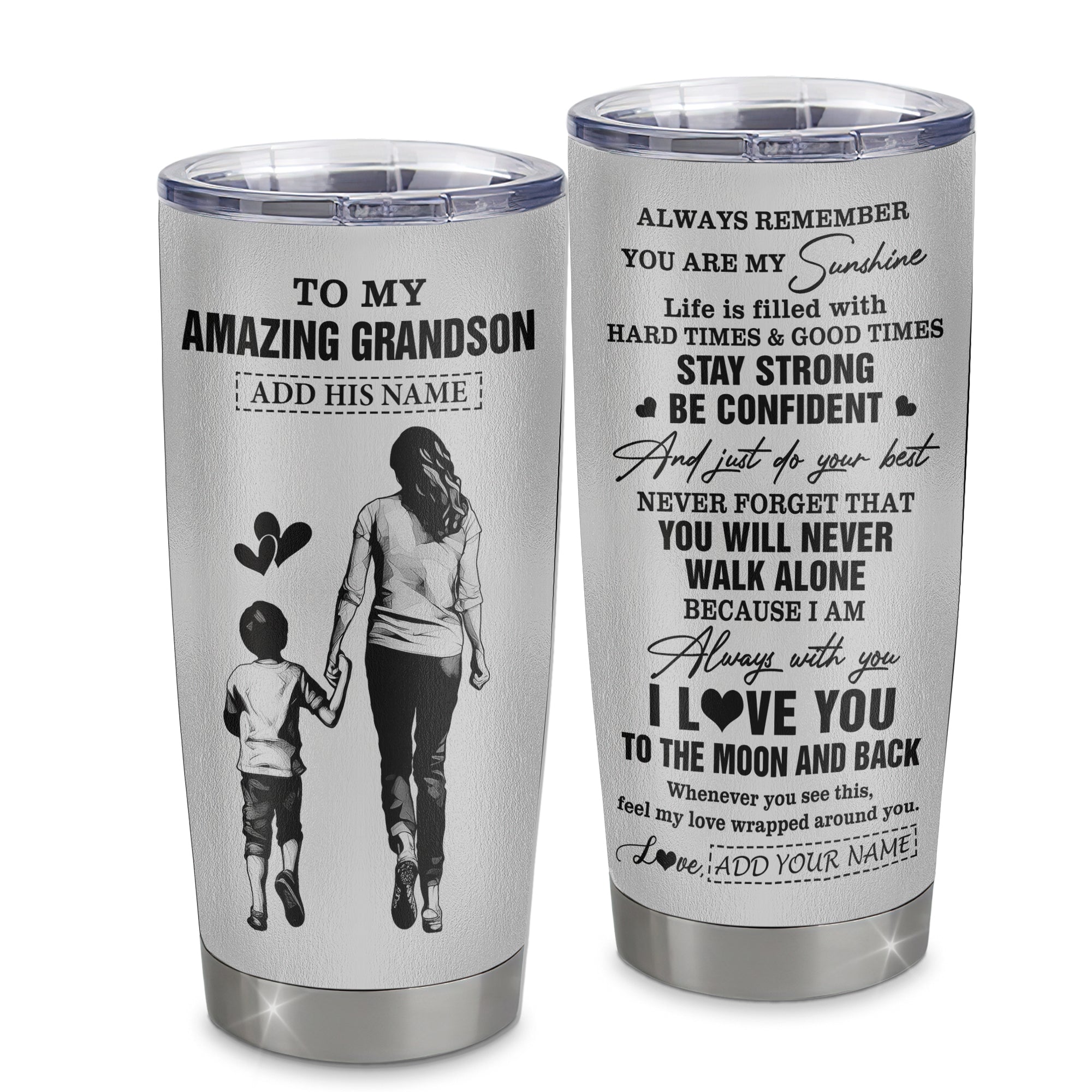 Personalized To My Amazing Grandson Tumbler From Grandma Gigi Woman It A Big Hug Grandson Birthday Gifts Graduation Christmas Custom Stainless Steel Travel Mug | teecentury