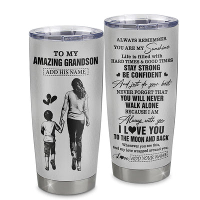 Personalized To My Amazing Grandson Tumbler From Grandma Gigi Woman It A Big Hug Grandson Birthday Gifts Graduation Christmas Custom Stainless Steel Travel Mug | teecentury