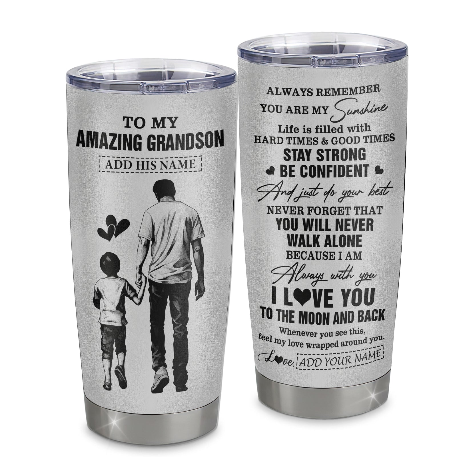 Personalized To My Amazing Grandson Tumbler From Grandpa Papa Man It A Big Hug Grandson Birthday Gifts Graduation Christmas Custom Stainless Steel Travel Mug | teecentury