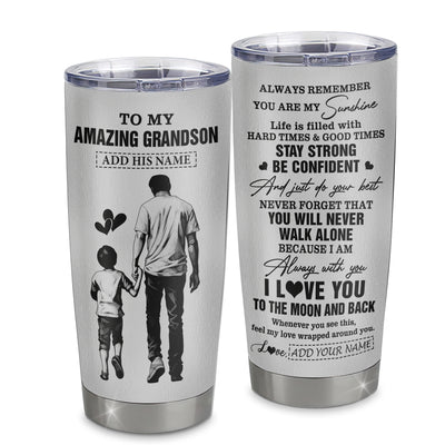 Personalized To My Amazing Grandson Tumbler From Grandpa Papa Man It A Big Hug Grandson Birthday Gifts Graduation Christmas Custom Stainless Steel Travel Mug | teecentury