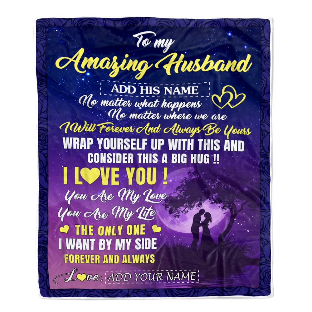 Personalized To My Amazing Husband Blanket Big Hug For Husband Birthday Anniversary Romantic Valentines Day Gifts For Him Christmas Customized Fleece Blanket | teecentury