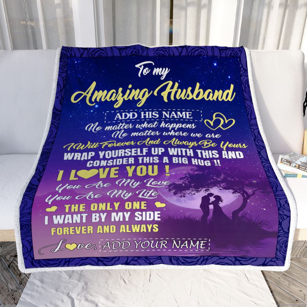 Personalized To My Amazing Husband Blanket Big Hug For Husband Birthday Anniversary Romantic Valentines Day Gifts For Him Christmas Customized Fleece Blanket | teecentury