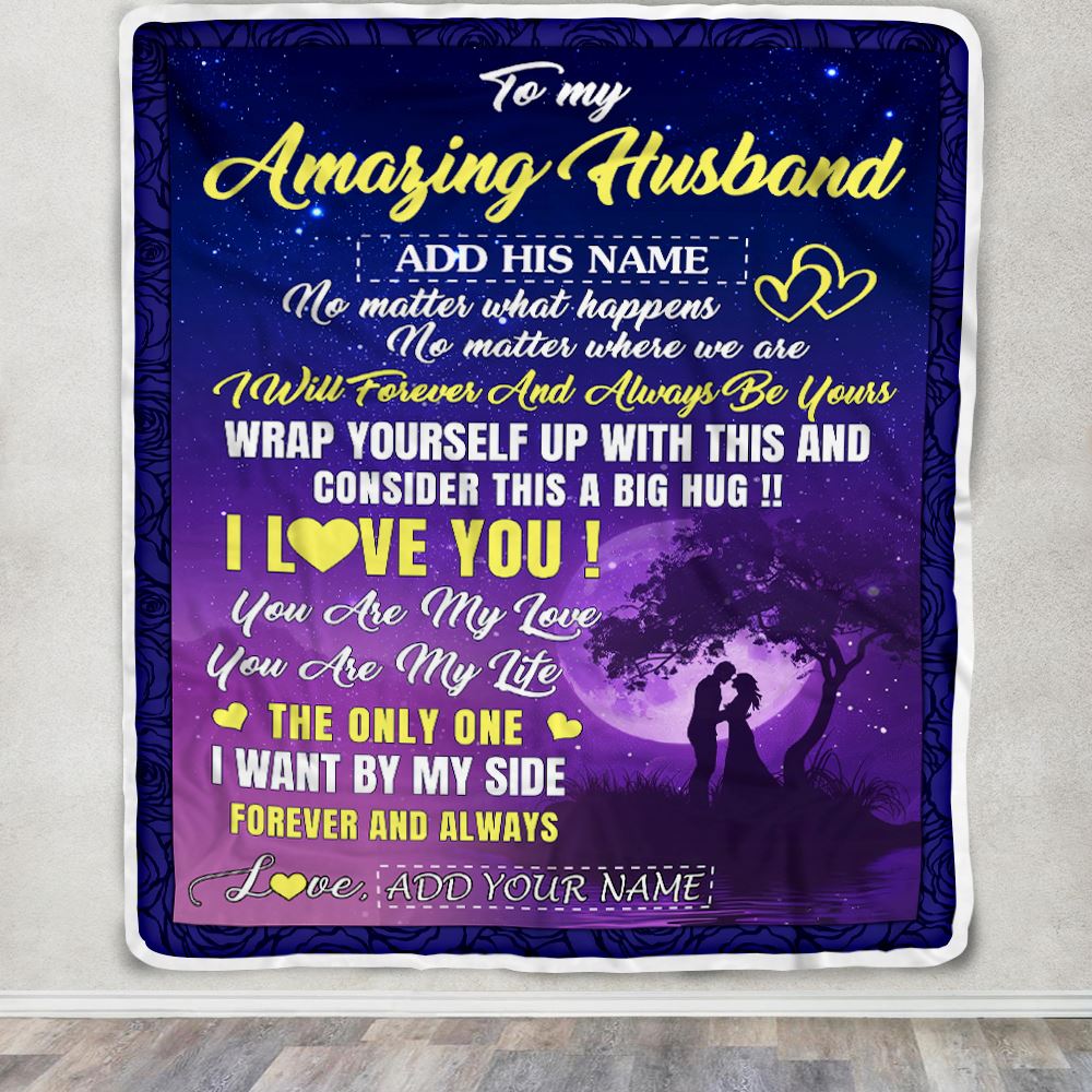 Personalized To My Amazing Husband Blanket Big Hug For Husband Birthday Anniversary Romantic Valentines Day Gifts For Him Christmas Customized Fleece Blanket | teecentury
