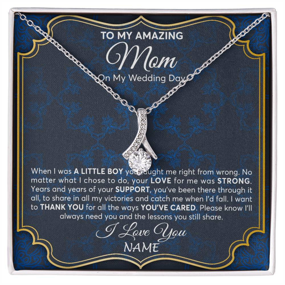 Alluring Beauty Necklace 14K White Gold Finish | Personalized To My Amazing Mom Mother Of Groom From Son Necklace Wedding Gift For Mother When I Was A Little Boy Jewelry Customized Gift Box Message Card | teecentury