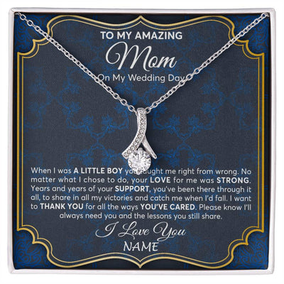 Alluring Beauty Necklace 14K White Gold Finish | Personalized To My Amazing Mom Mother Of Groom From Son Necklace Wedding Gift For Mother When I Was A Little Boy Jewelry Customized Gift Box Message Card | teecentury