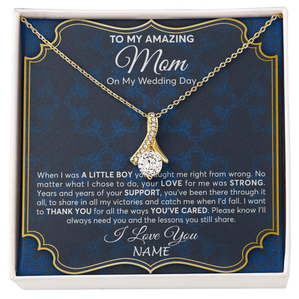 Alluring Beauty Necklace 18K Yellow Gold Finish | Personalized To My Amazing Mom Mother Of Groom From Son Necklace Wedding Gift For Mother When I Was A Little Boy Jewelry Customized Gift Box Message Card | teecentury