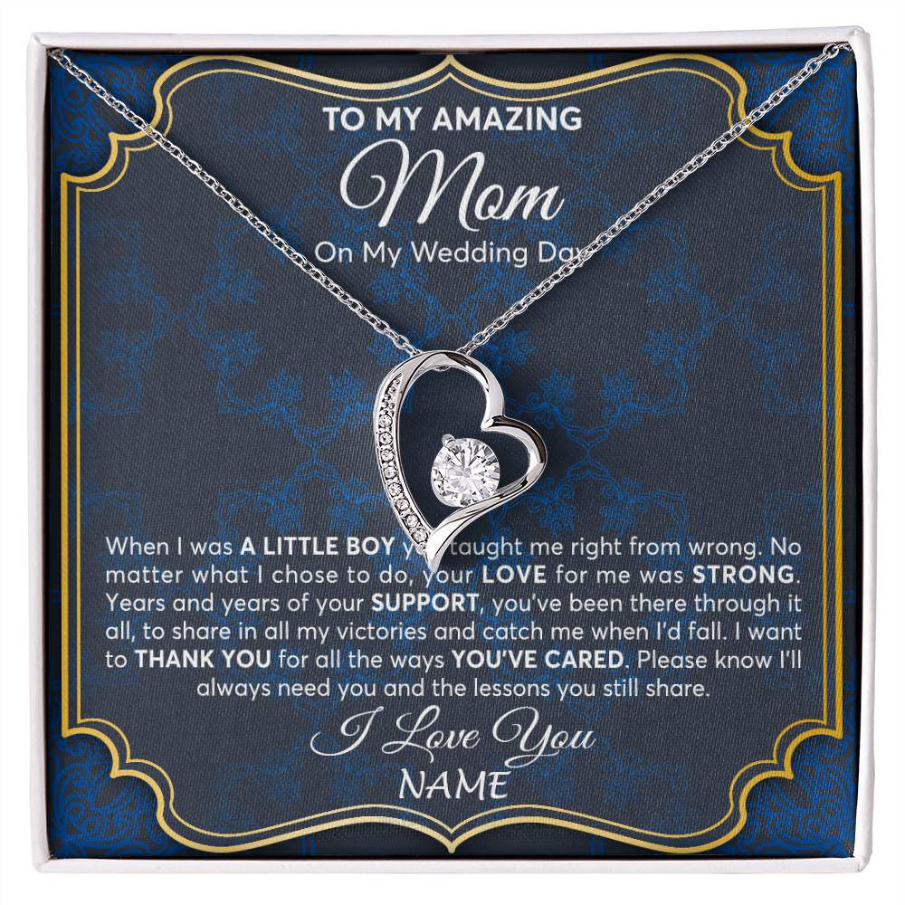 Forever Love Necklace 14K White Gold Finish | Personalized To My Amazing Mom Mother Of Groom From Son Necklace Wedding Gift For Mother When I Was A Little Boy Jewelry Customized Gift Box Message Card | teecentury