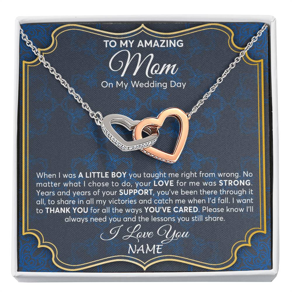 Interlocking Hearts Necklace Stainless Steel & Rose Gold Finish | Personalized To My Amazing Mom Mother Of Groom From Son Necklace Wedding Gift For Mother When I Was A Little Boy Jewelry Customized Gift Box Message Card | teecentury