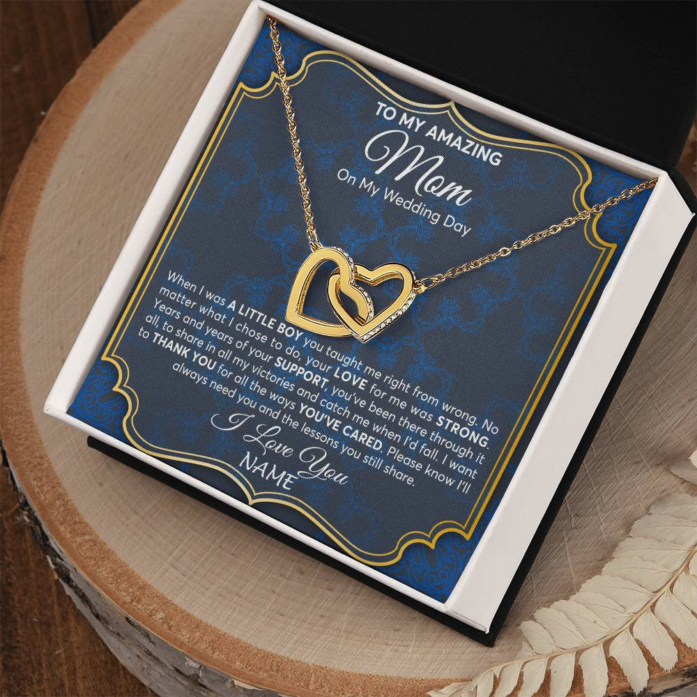 Interlocking Hearts Necklace 18K Yellow Gold Finish | Personalized To My Amazing Mom Mother Of Groom From Son Necklace Wedding Gift For Mother When I Was A Little Boy Jewelry Customized Gift Box Message Card | teecentury