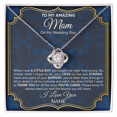 Love Knot Necklace 14K White Gold Finish | Personalized To My Amazing Mom Mother Of Groom From Son Necklace Wedding Gift For Mother When I Was A Little Boy Jewelry Customized Gift Box Message Card | teecentury
