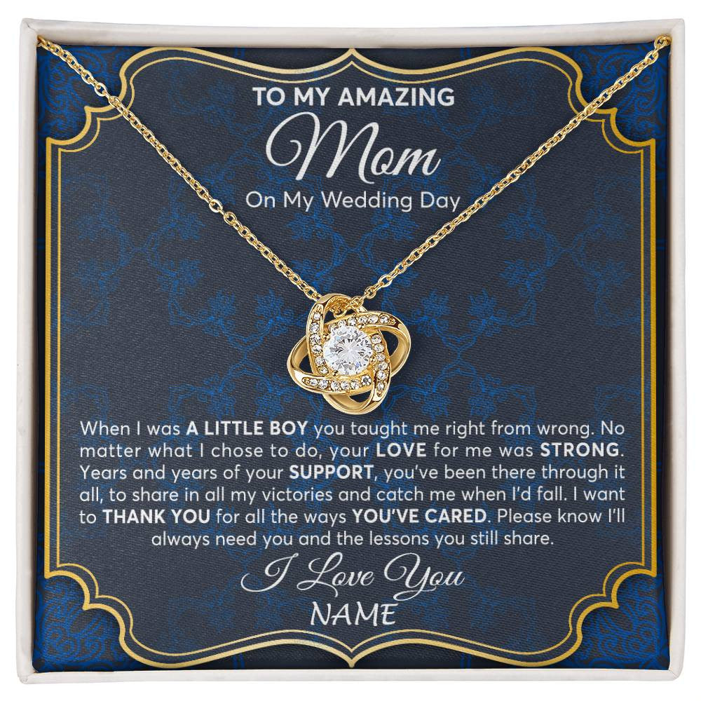 Love Knot Necklace 18K Yellow Gold Finish | Personalized To My Amazing Mom Mother Of Groom From Son Necklace Wedding Gift For Mother When I Was A Little Boy Jewelry Customized Gift Box Message Card | teecentury