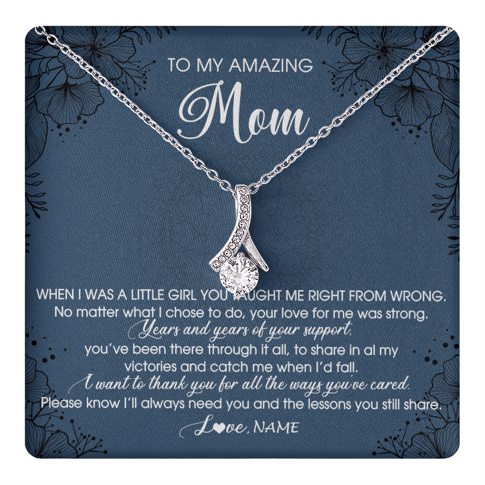Alluring Beauty Necklace 14K White Gold Finish | 1 | Personalized To My Amazing Mom Necklace From Daughter Daughter You Taught Me Right Mom Birthday Mothers Day Christmas Jewelry Gift Box Message Card | teecentury