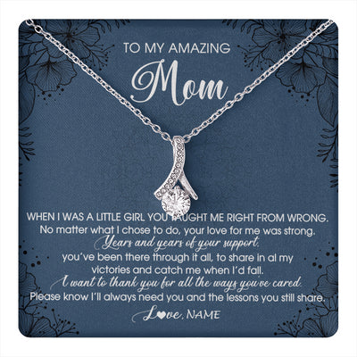 Alluring Beauty Necklace 14K White Gold Finish | 1 | Personalized To My Amazing Mom Necklace From Daughter Daughter You Taught Me Right Mom Birthday Mothers Day Christmas Jewelry Gift Box Message Card | teecentury