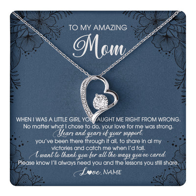 Forever Love Necklace 14K White Gold Finish | 1 | Personalized To My Amazing Mom Necklace From Daughter Daughter You Taught Me Right Mom Birthday Mothers Day Christmas Jewelry Gift Box Message Card | teecentury