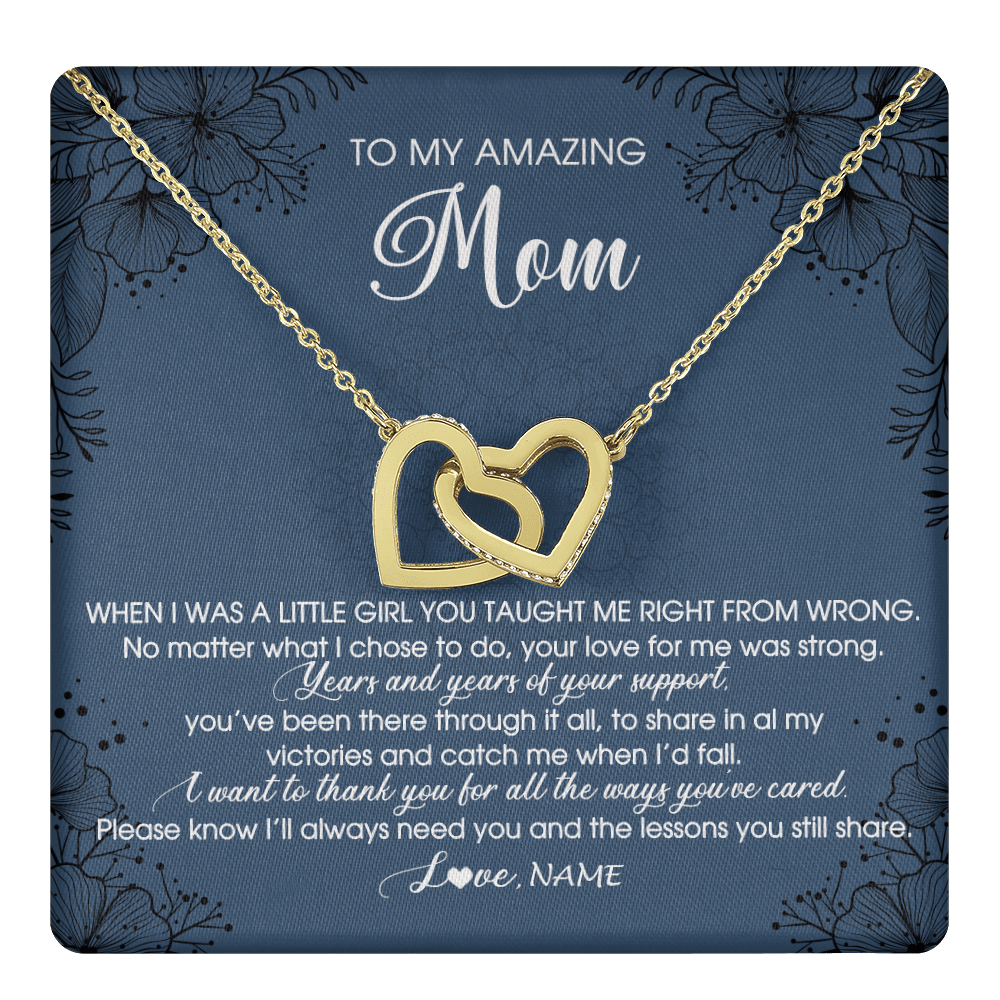 Interlocking Hearts Necklace 18K Yellow Gold Finish | 1 | Personalized To My Amazing Mom Necklace From Daughter Daughter You Taught Me Right Mom Birthday Mothers Day Christmas Jewelry Gift Box Message Card | teecentury