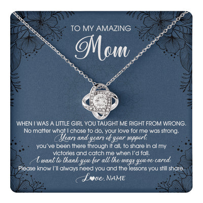 Love Knot Necklace 14K White Gold Finish | 1 | Personalized To My Amazing Mom Necklace From Daughter Daughter You Taught Me Right Mom Birthday Mothers Day Christmas Jewelry Gift Box Message Card | teecentury
