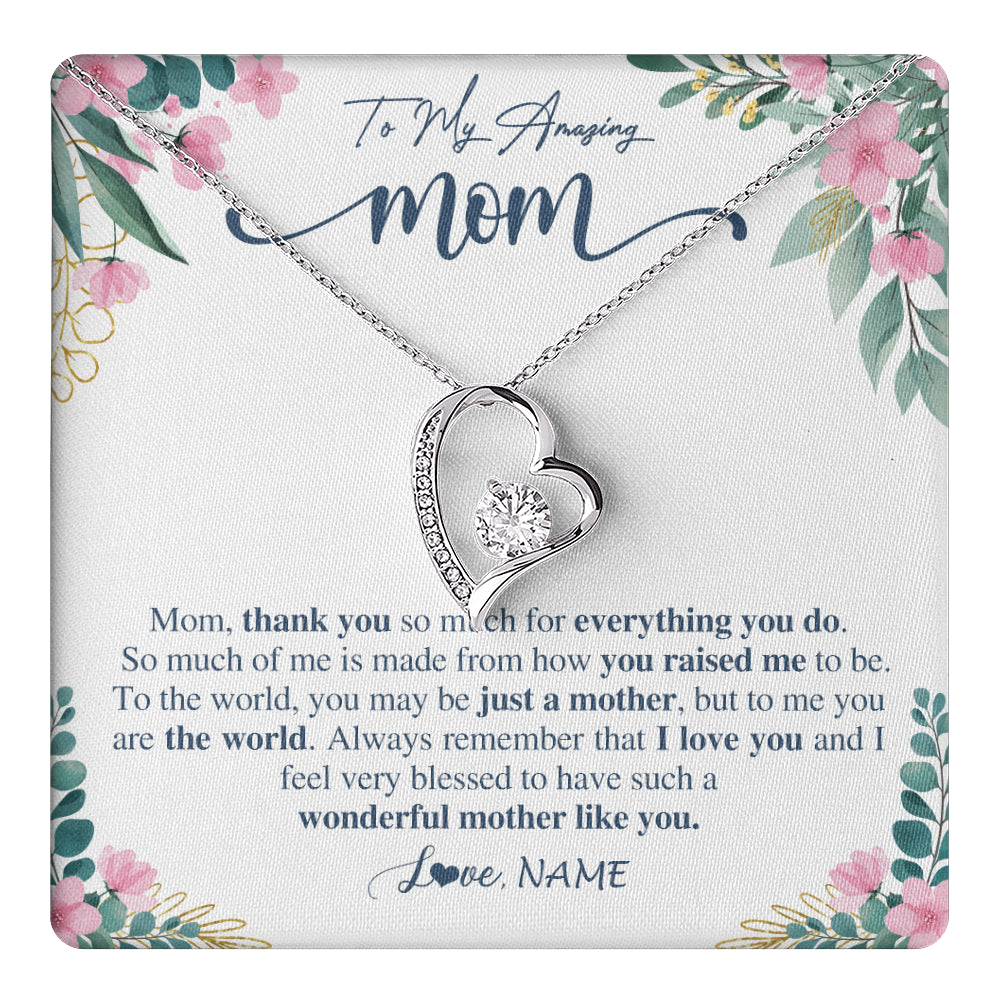 Forever Love Necklace 14K White Gold Finish | 1 | Personalized To My Amazing Mom Necklace From Daughter Son Thank You For Everything You Do Mom Mothers Day Birthday Christmas Customized Gift Box Message Card | teecentury