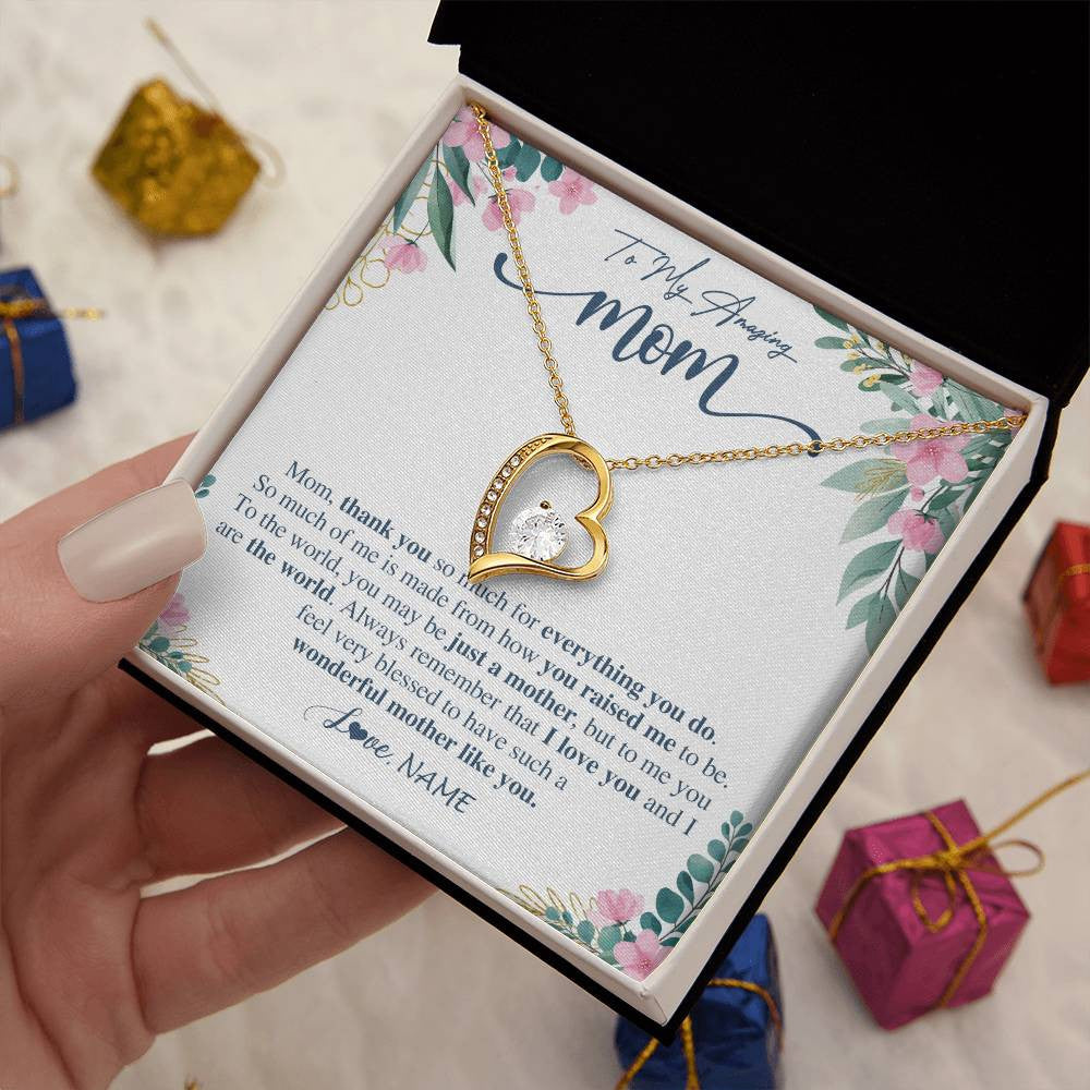 Forever Love Necklace 18K Yellow Gold Finish | 2 | Personalized To My Amazing Mom Necklace From Daughter Son Thank You For Everything You Do Mom Mothers Day Birthday Christmas Customized Gift Box Message Card | teecentury