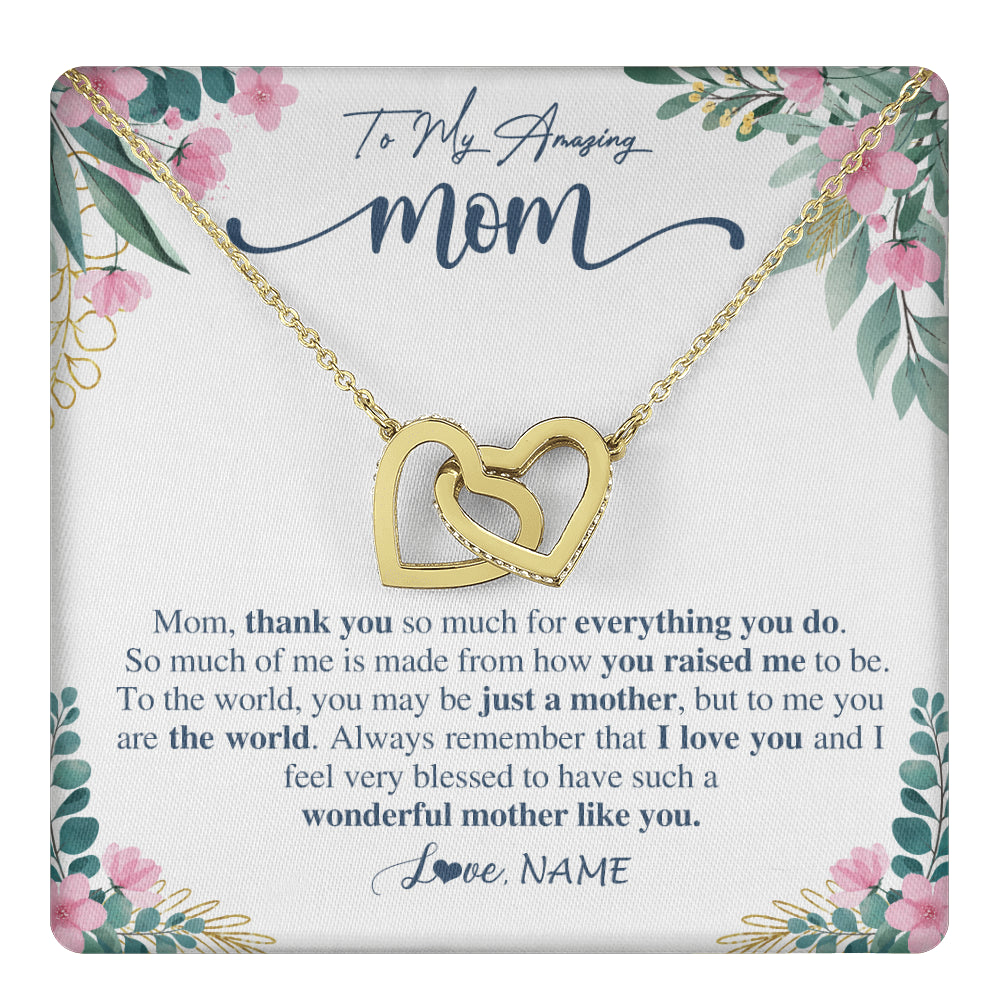 Interlocking Hearts Necklace 18K Yellow Gold Finish | 1 | Personalized To My Amazing Mom Necklace From Daughter Son Thank You For Everything You Do Mom Mothers Day Birthday Christmas Customized Gift Box Message Card | teecentury