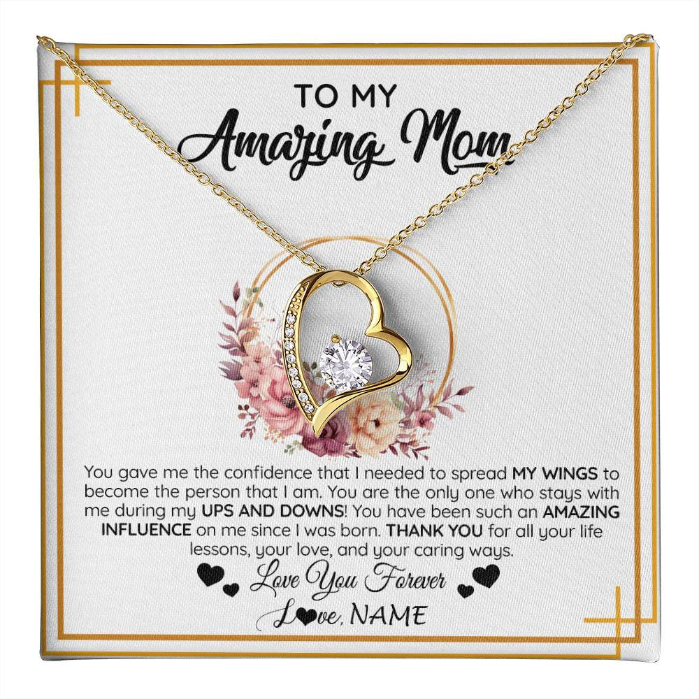 Forever Love Necklace 18K Yellow Gold Finish | 1 | Personalized To My Amazing Mom Necklace From Daughter Son You Gave Me The Confidence Mom Birthday Gifts Mothers Day Christmas Customized Gift Box Message Card | teecentury