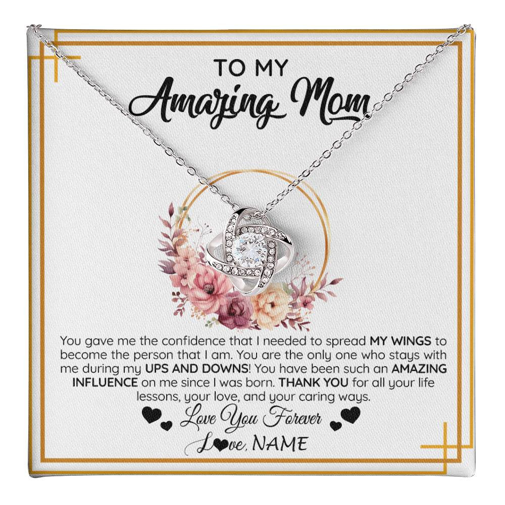 Love Knot Necklace 14K White Gold Finish | 1 | Personalized To My Amazing Mom Necklace From Daughter Son You Gave Me The Confidence Mom Birthday Gifts Mothers Day Christmas Customized Gift Box Message Card | teecentury
