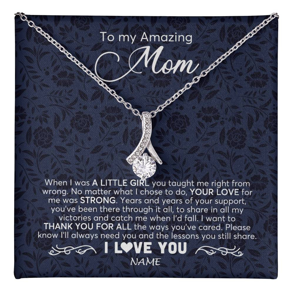 Alluring Beauty Necklace 14K White Gold Finish | 1 | Personalized To My Amazing Mom Necklace From Daughter When I Was A Little Girl Mom Birthday Mothers Day Christmas Jewelry Customized Gift Box Message Card | teecentury